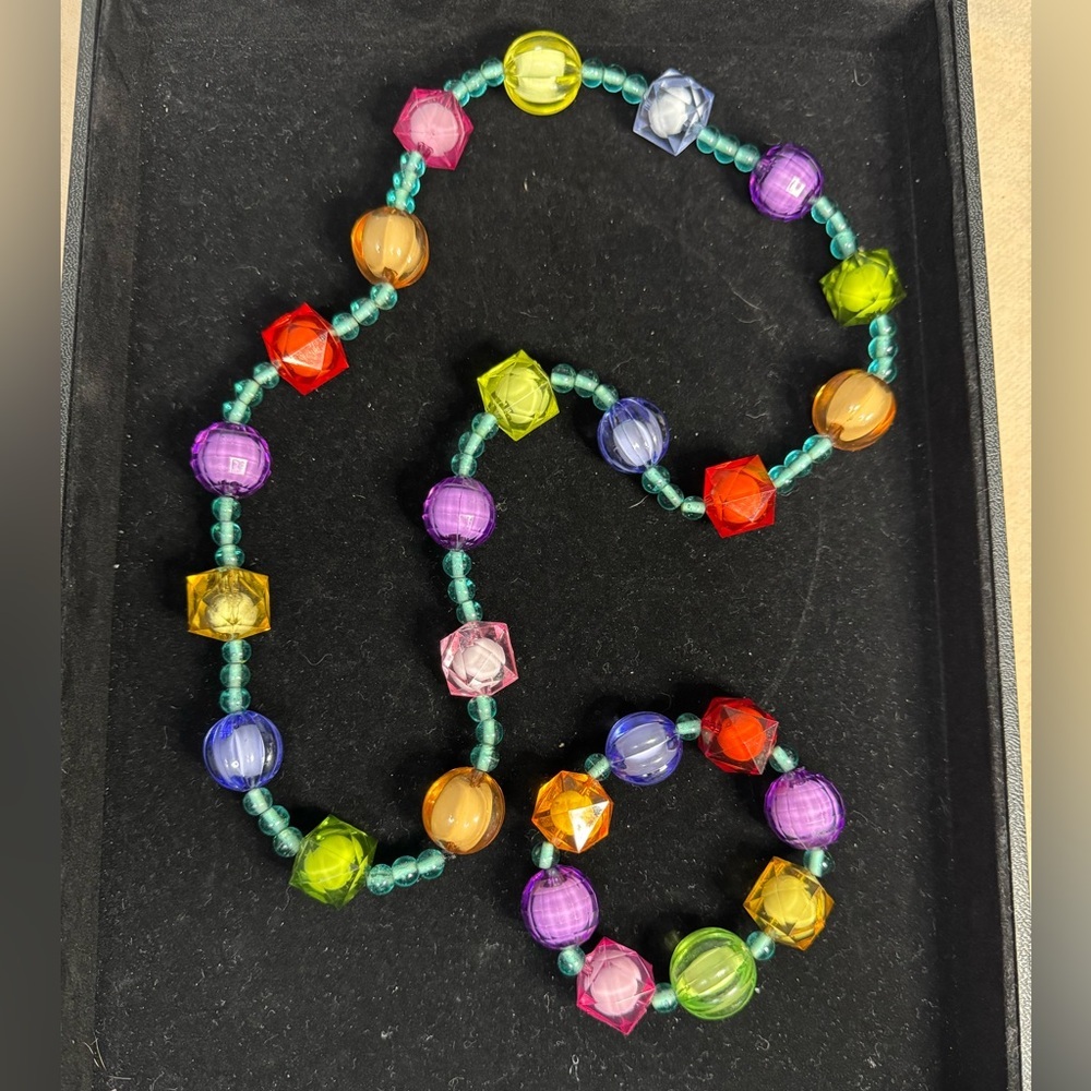 Faceted Transparent Acrylic Colorful Necklace and Bracelet Set
